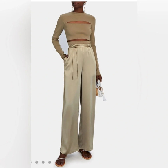 ! LAPOINTE Drawstring Satin Wide-Leg Pants - Picture 1 of 5